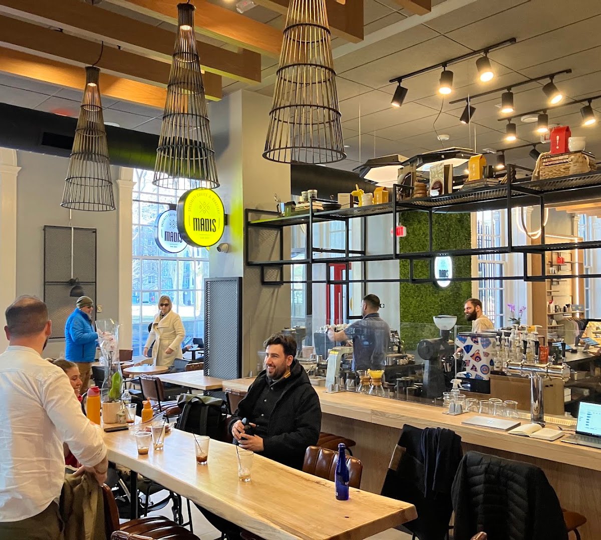 Interior of Madis Coffee Roasters, specialty coffee shop in Philadelphia