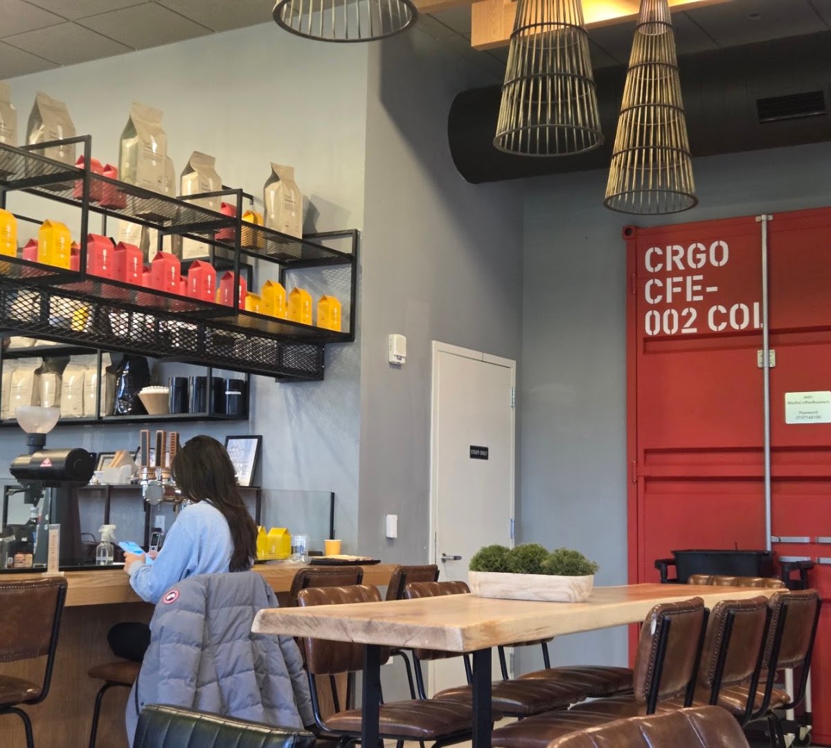 Interior of Madis Coffee Roasters, specialty coffee shop in Philadelphia