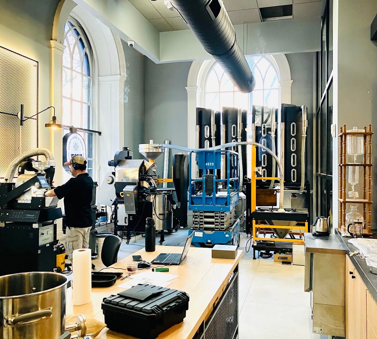 Interior of Madis Coffee Roasters, specialty coffee shop in Philadelphia