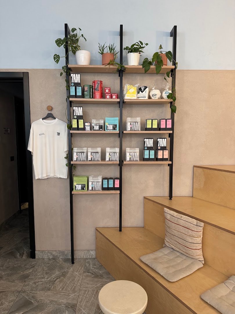 Interior of 7AM Roasters, specialty coffee shop in Belgrade