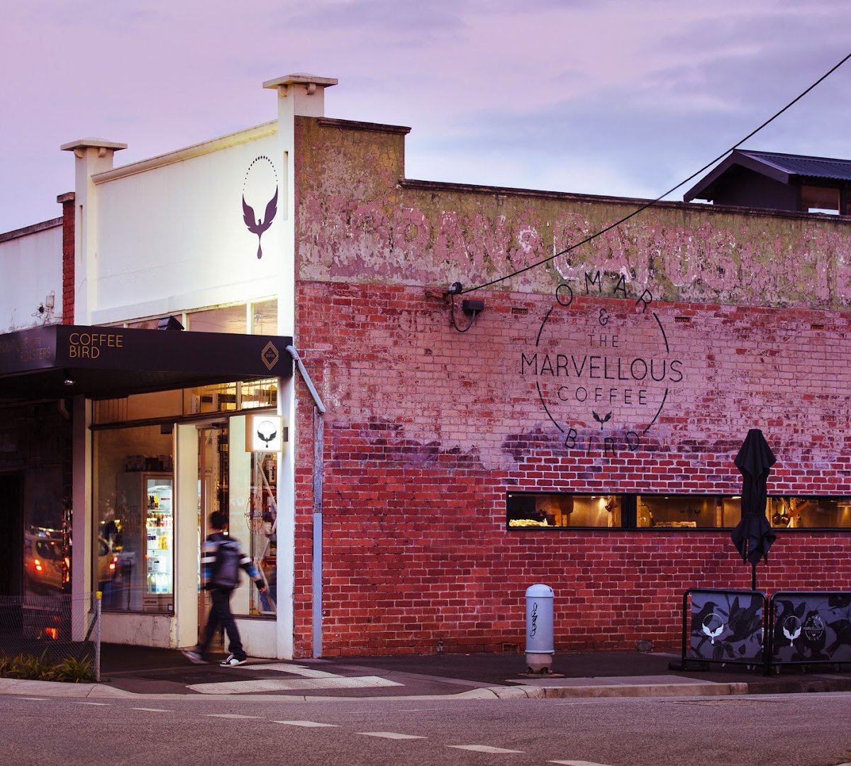 Storefront of Omar And The Marvellous Coffee Bird, specialty coffee shop in Melbourne
