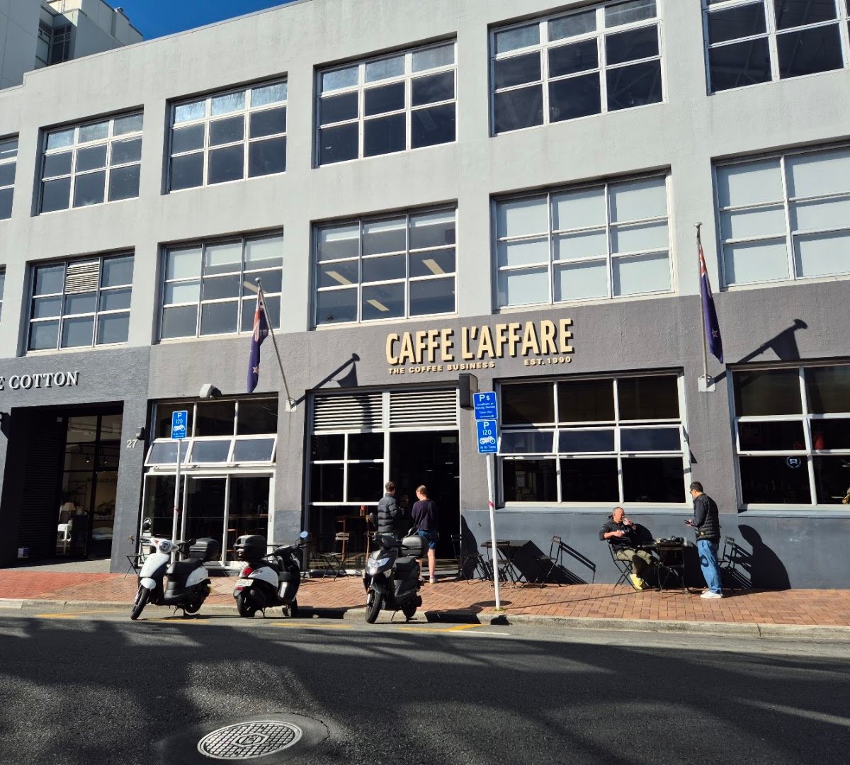Storefront of Caffe L'affare, specialty coffee shop in Wellington