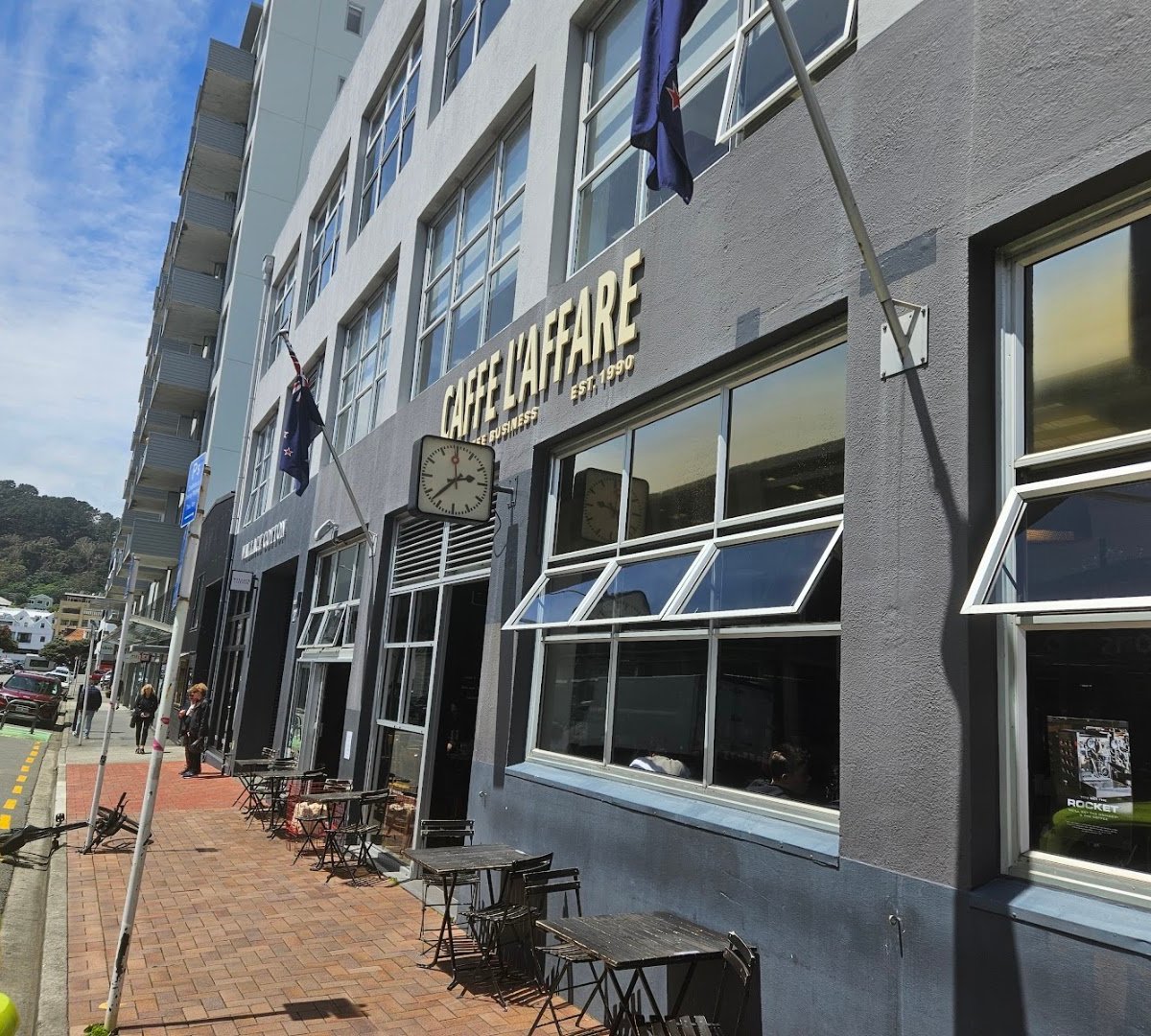 Storefront of Caffe L'affare, specialty coffee shop in Wellington