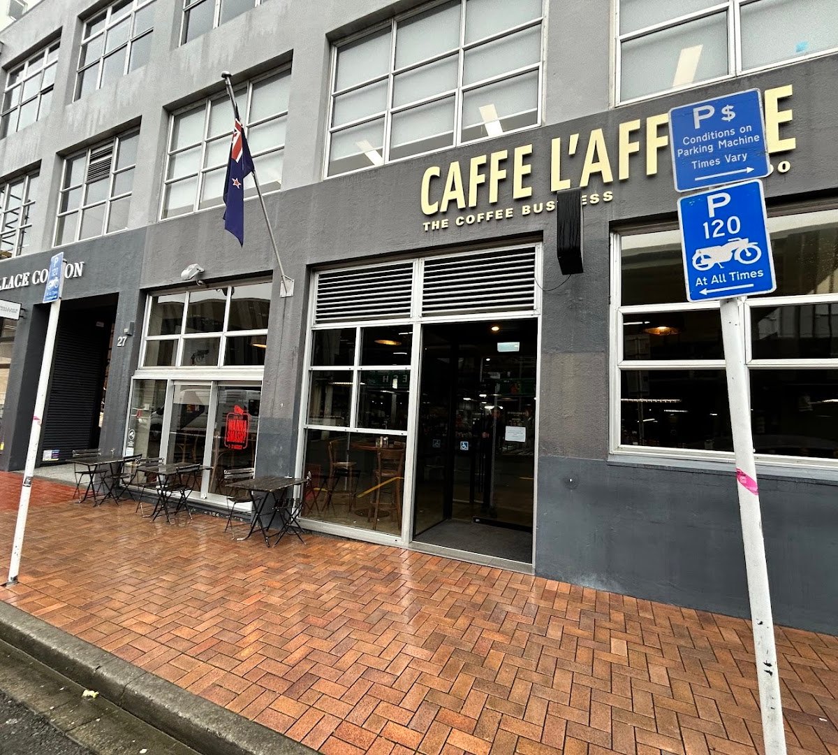 Storefront of Caffe L'affare, specialty coffee shop in Wellington