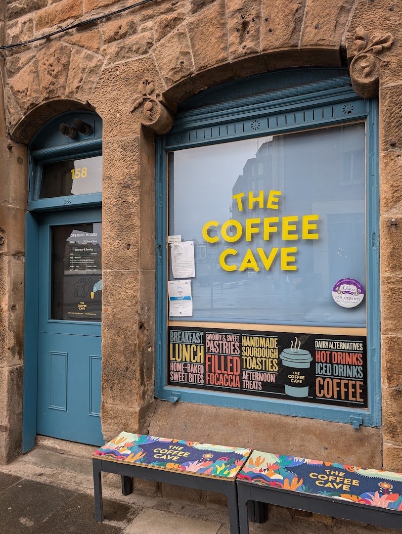 Storefront of The Coffee Cave, specialty coffee shop in Edinburgh