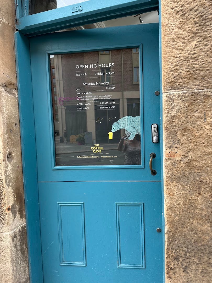 Storefront of The Coffee Cave, specialty coffee shop in Edinburgh