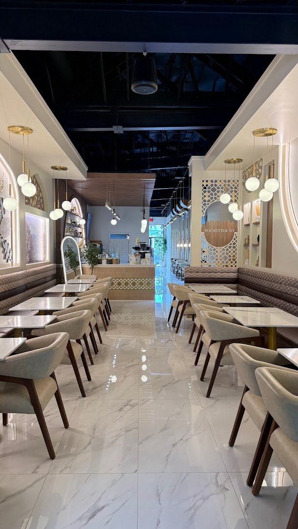 Interior of Layali Coffee House, specialty coffee shop in Rochester