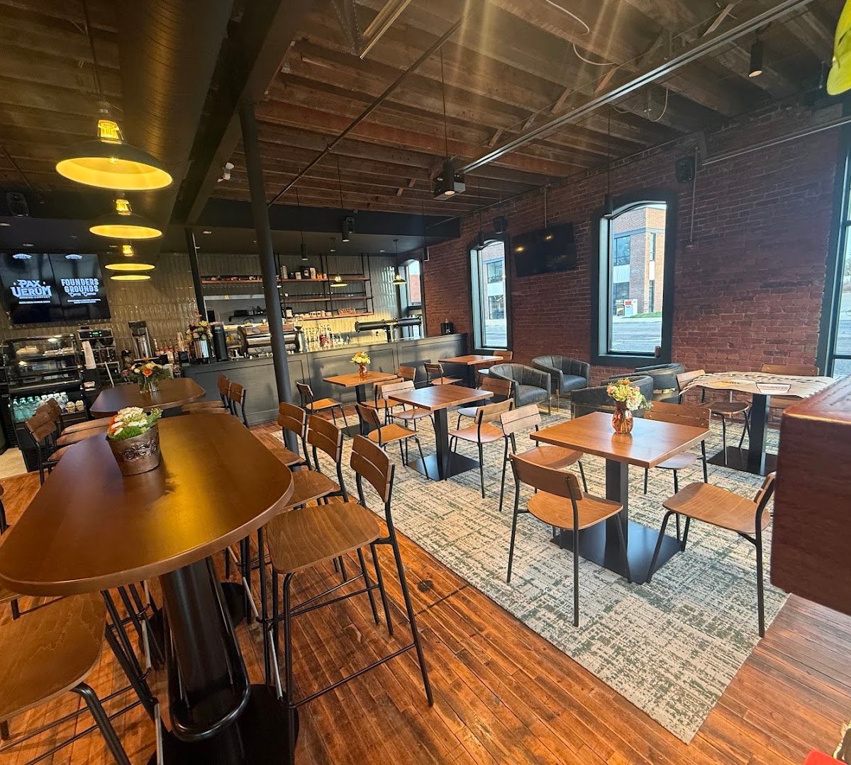 Interior of Founders Grounds Coffee Company, specialty coffee shop in Indianapolis