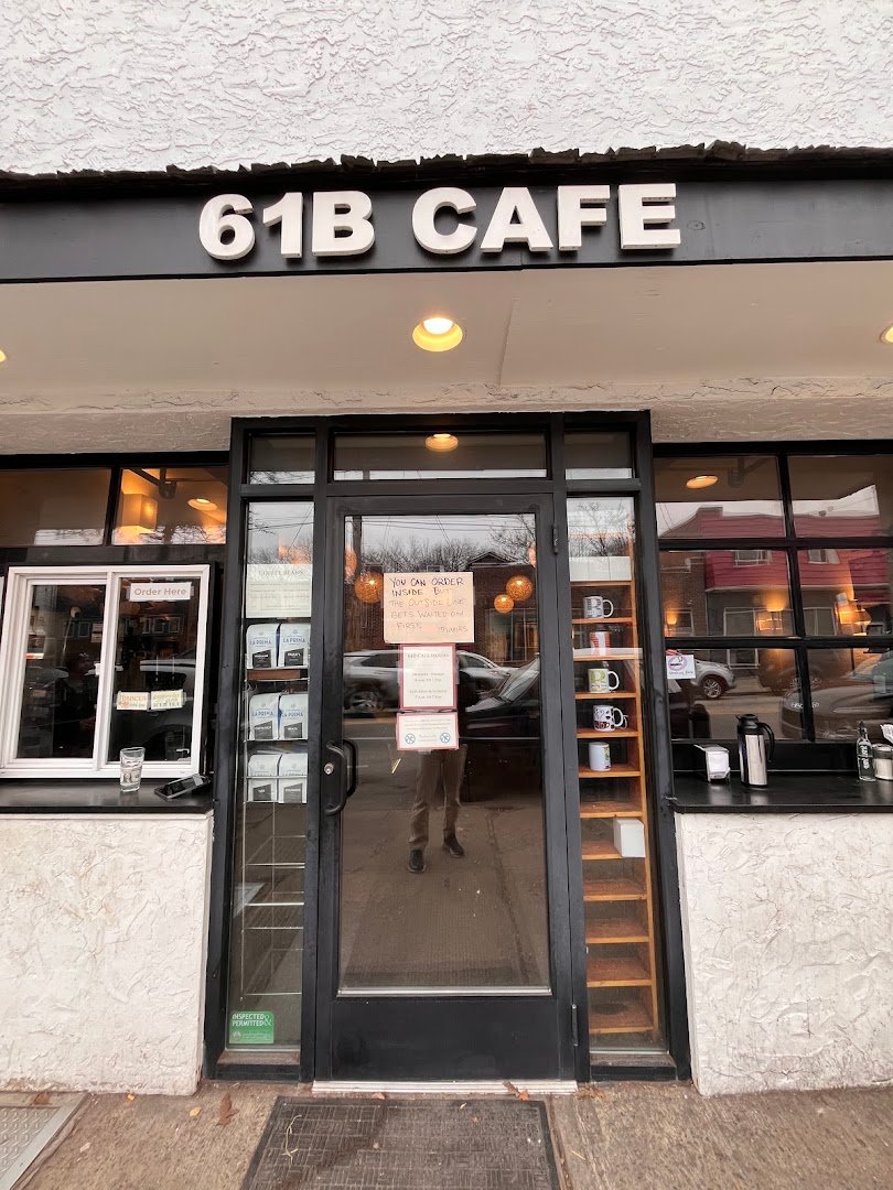 Storefront of 61B Cafe, specialty coffee shop in Pittsburgh