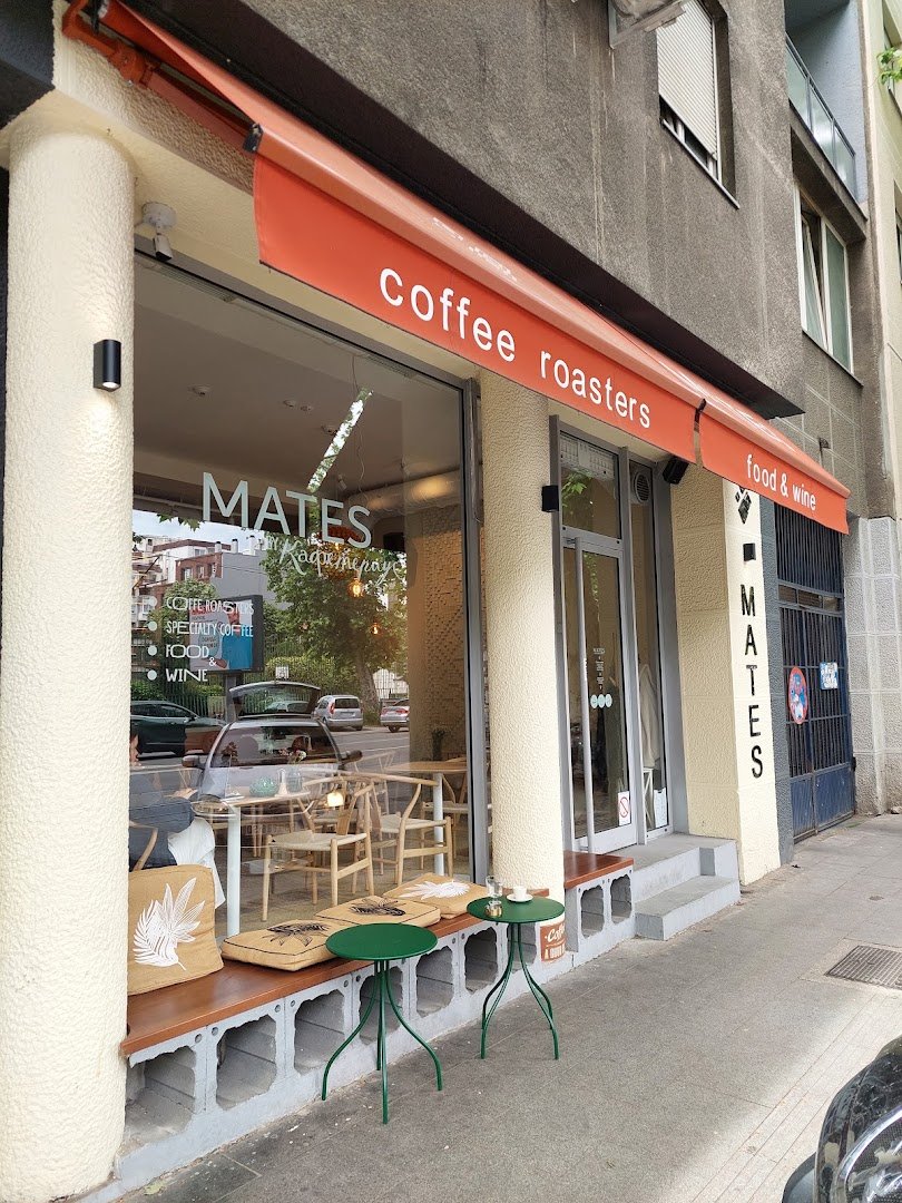 Storefront of MATES coffee roasters food & wine, specialty coffee shop in Belgrade