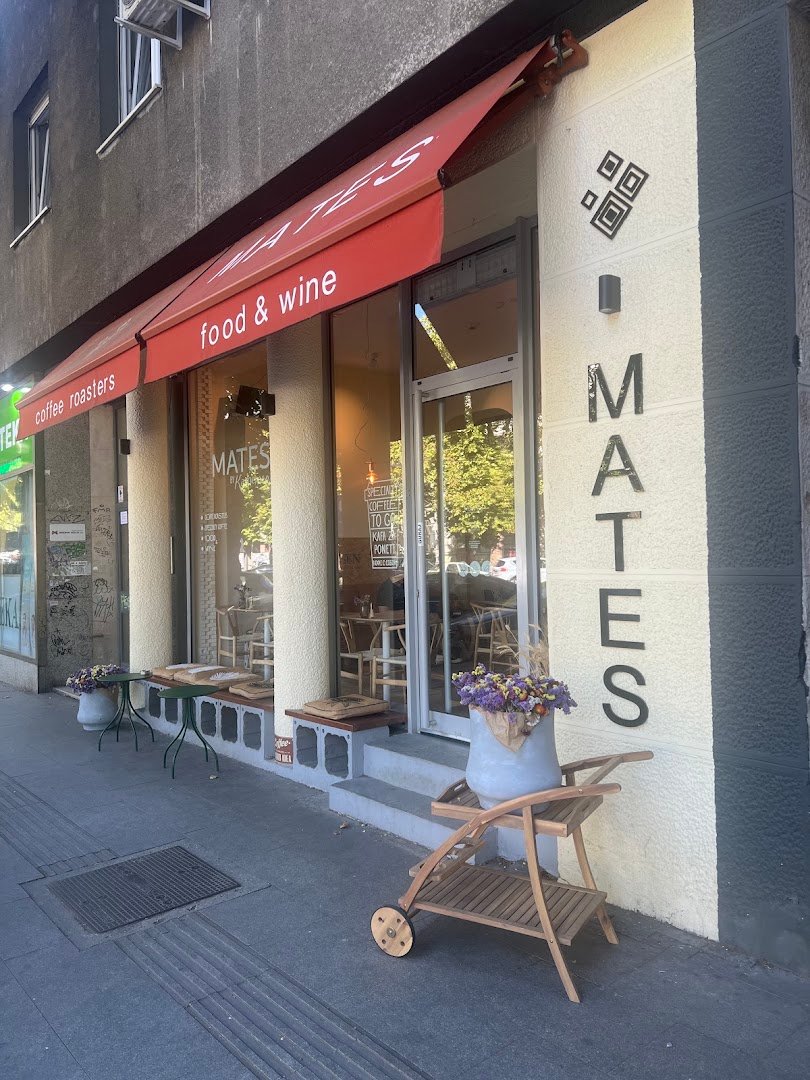 Storefront of MATES coffee roasters food & wine, specialty coffee shop in Belgrade