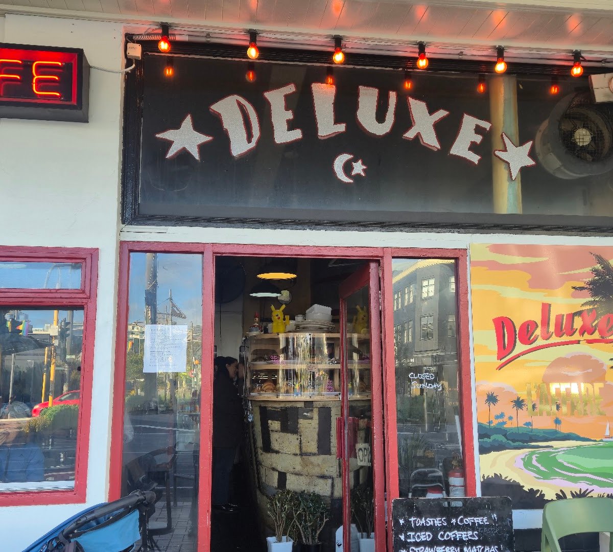Storefront of Deluxe Cafe, specialty coffee shop in Wellington
