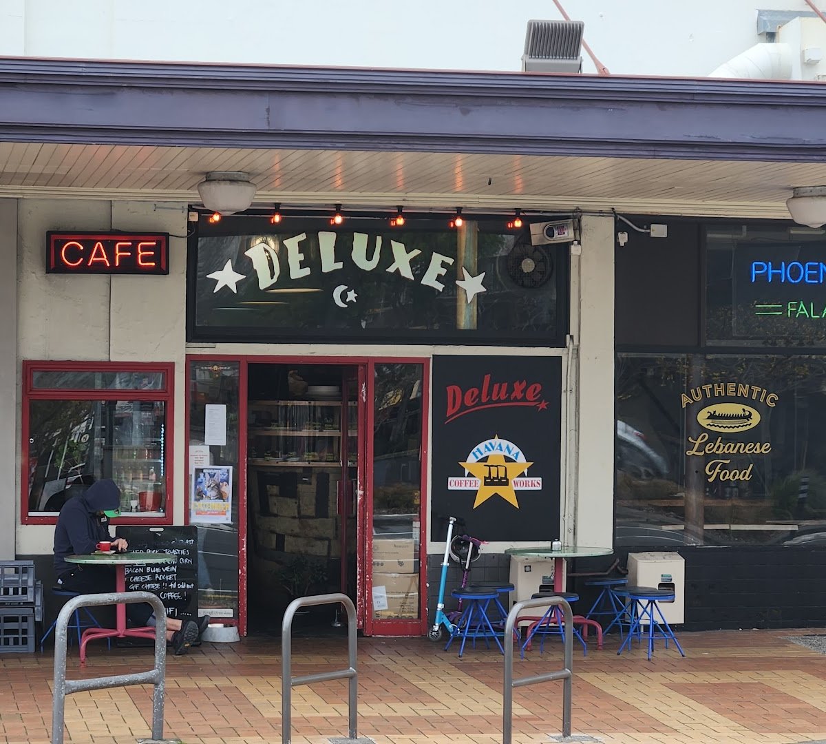 Storefront of Deluxe Cafe, specialty coffee shop in Wellington