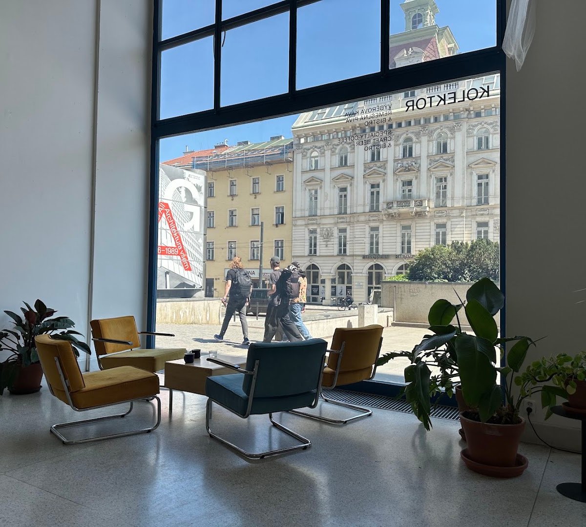 Interior of KOLEKTOR, specialty coffee shop in Prague