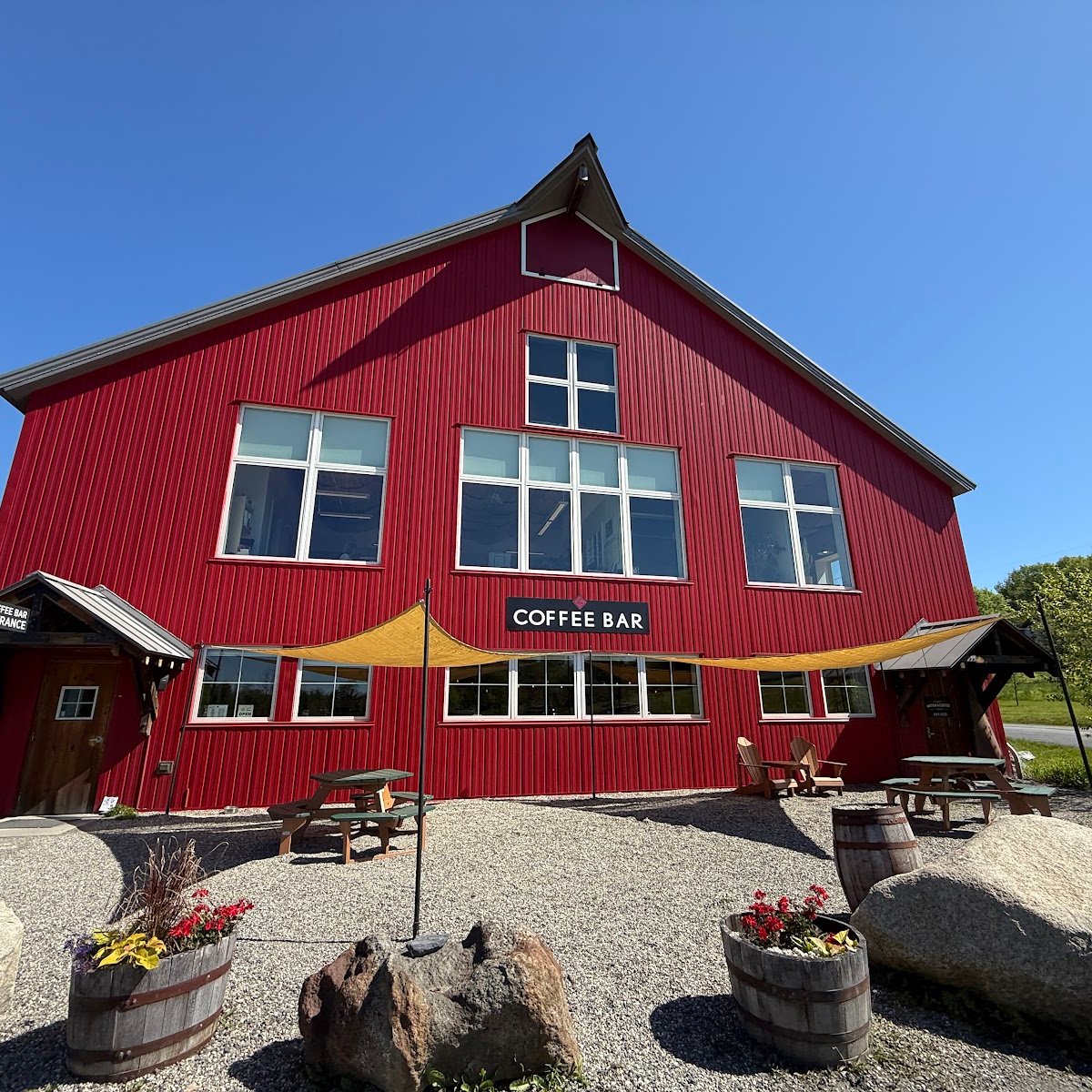 Storefront of Vermont Artisan Coffee & Tea, specialty coffee shop in Stowe