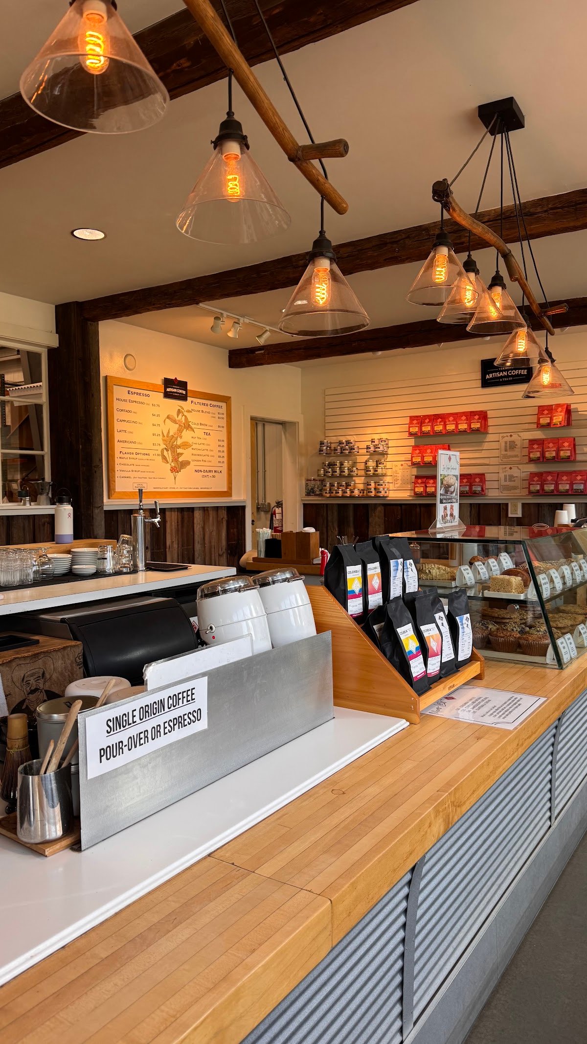 Interior of Vermont Artisan Coffee & Tea, specialty coffee shop in Stowe