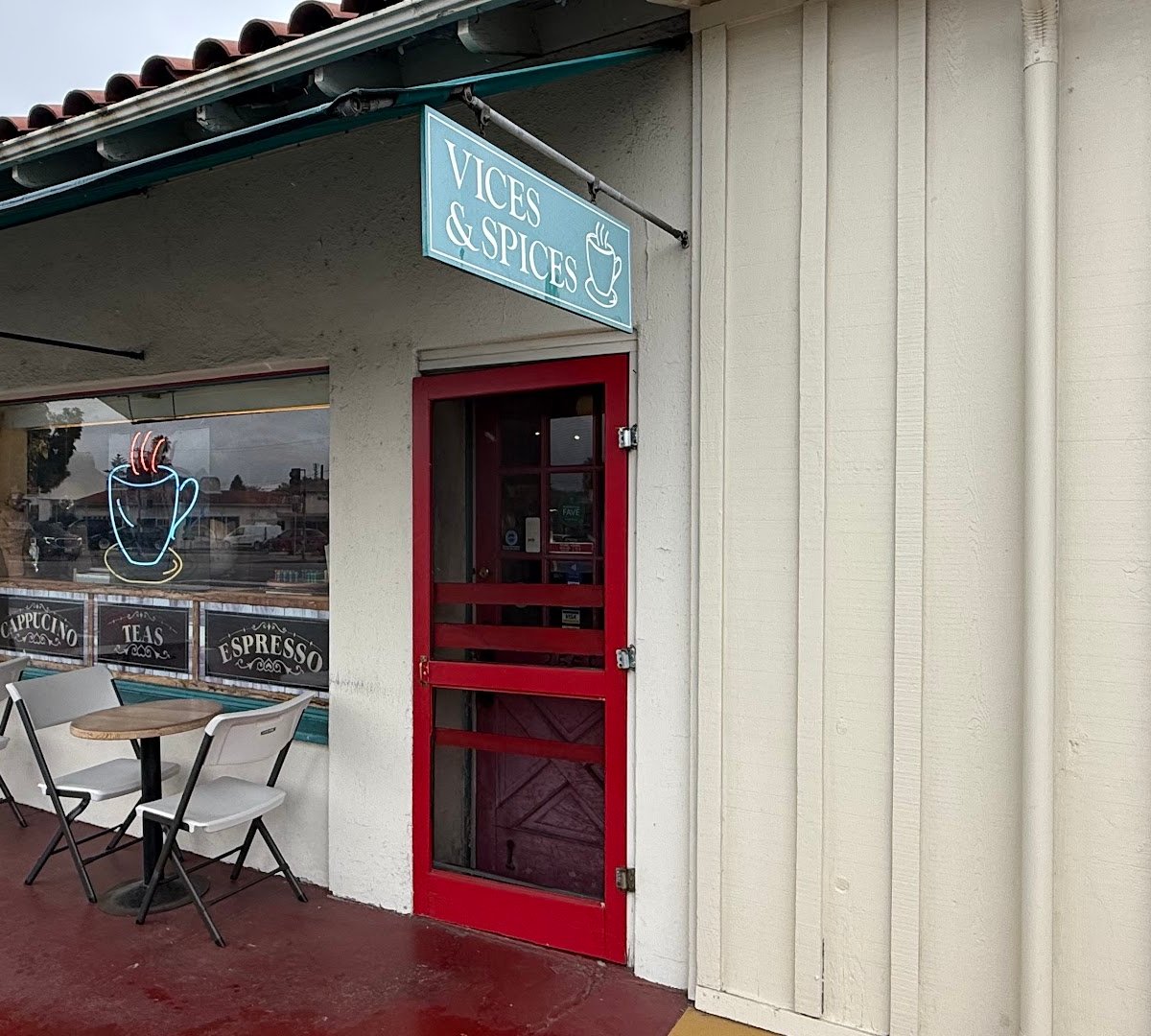 Storefront of Vices & Spices, specialty coffee shop in Santa Barbara