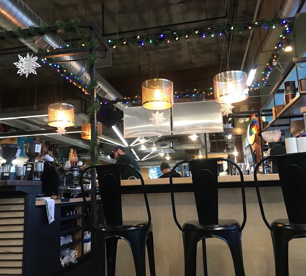 Interior of Not Just Coffee, specialty coffee shop in Charlotte
