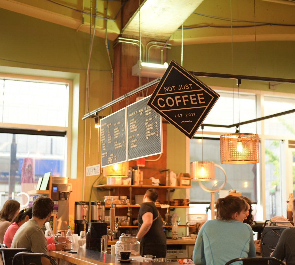 Interior of Not Just Coffee, specialty coffee shop in Charlotte