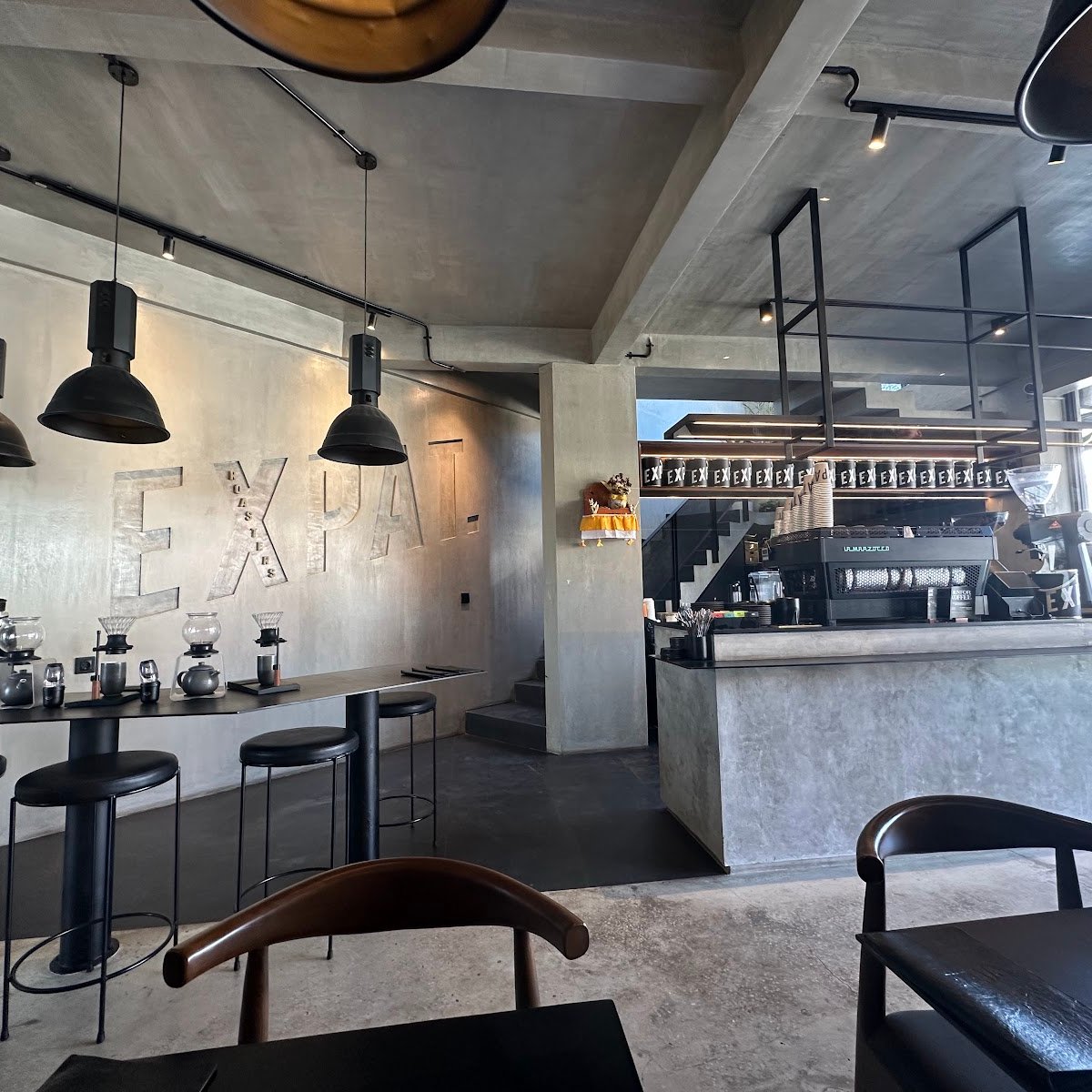 Interior of Expat. Roasters Uluwatu, specialty coffee shop in Bali