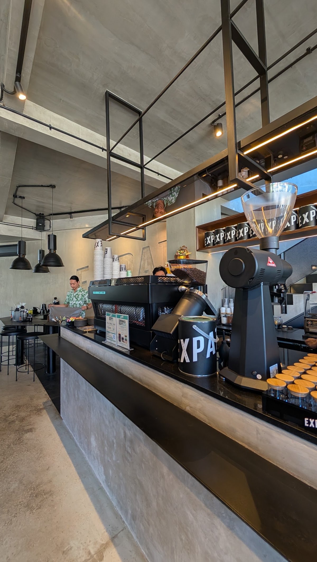 Interior of Expat. Roasters Uluwatu, specialty coffee shop in Bali
