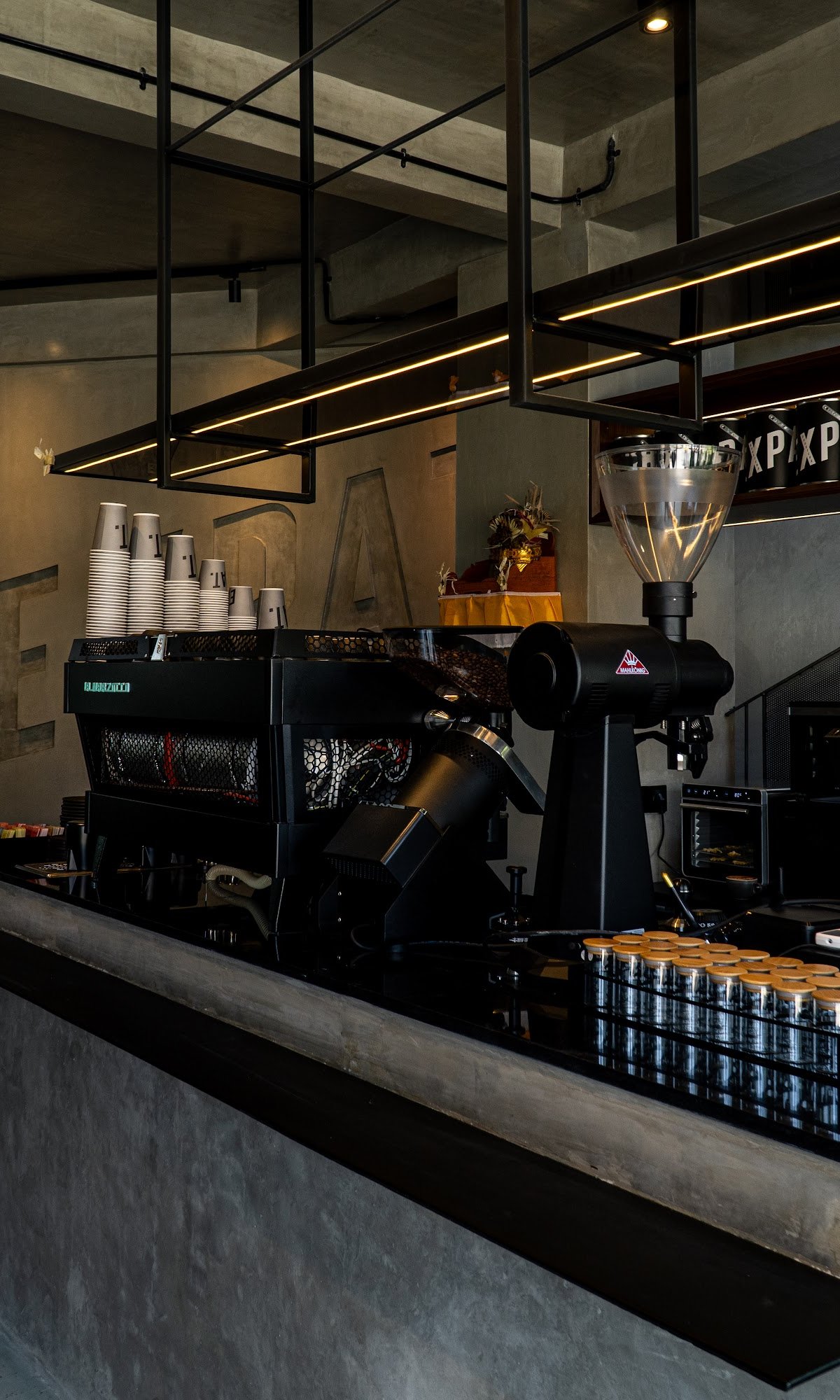 Interior of Expat. Roasters Uluwatu, specialty coffee shop in Bali