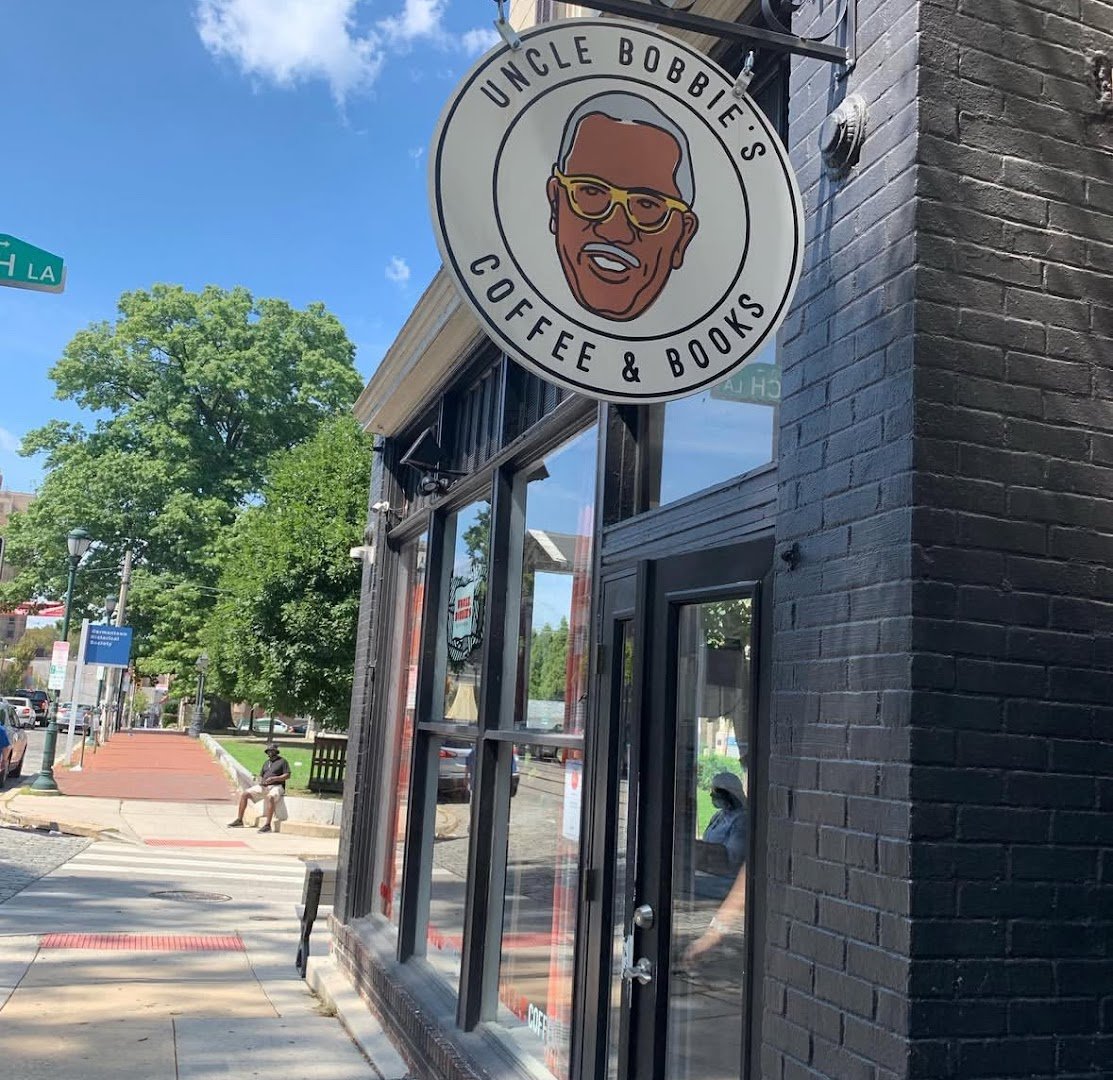 Storefront of Uncle Bobbie's Coffee & Books, specialty coffee shop in Philadelphia