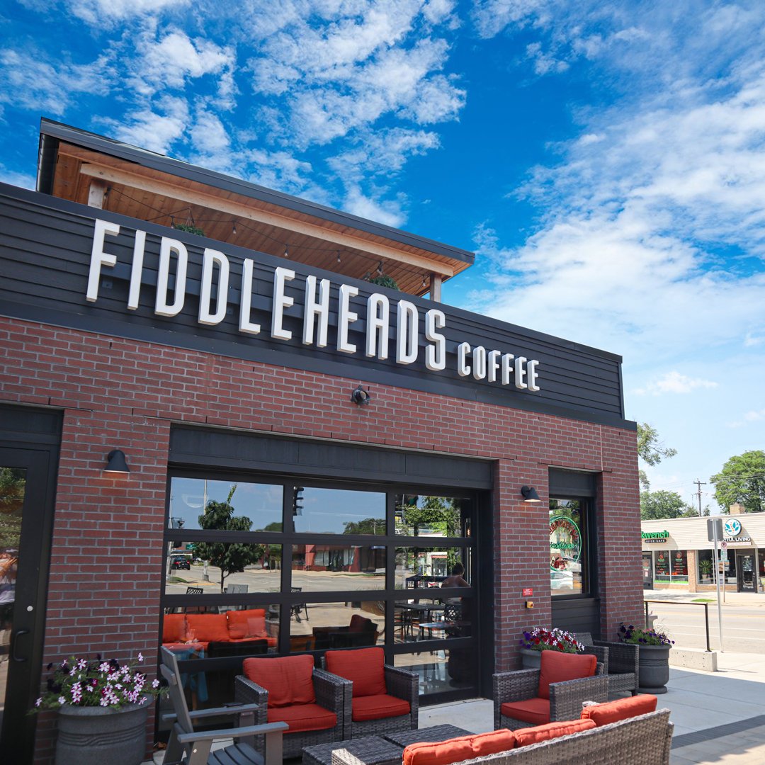 Storefront of Fiddleheads Coffee Wauwatosa, specialty coffee shop in Milwaukee