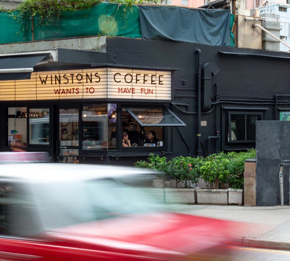 Storefront of Winstons Coffee, specialty coffee shop in Hong Kong