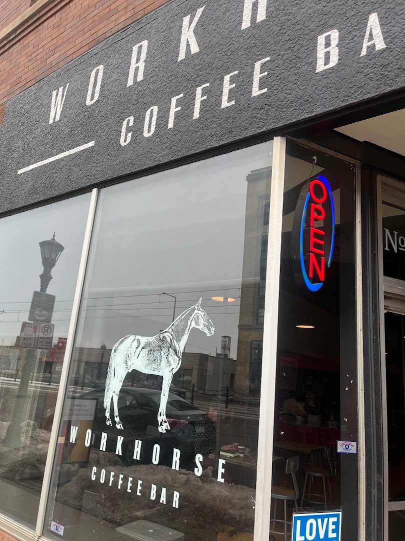 Storefront of Workhorse Coffee Bar, specialty coffee shop in Minneapolis