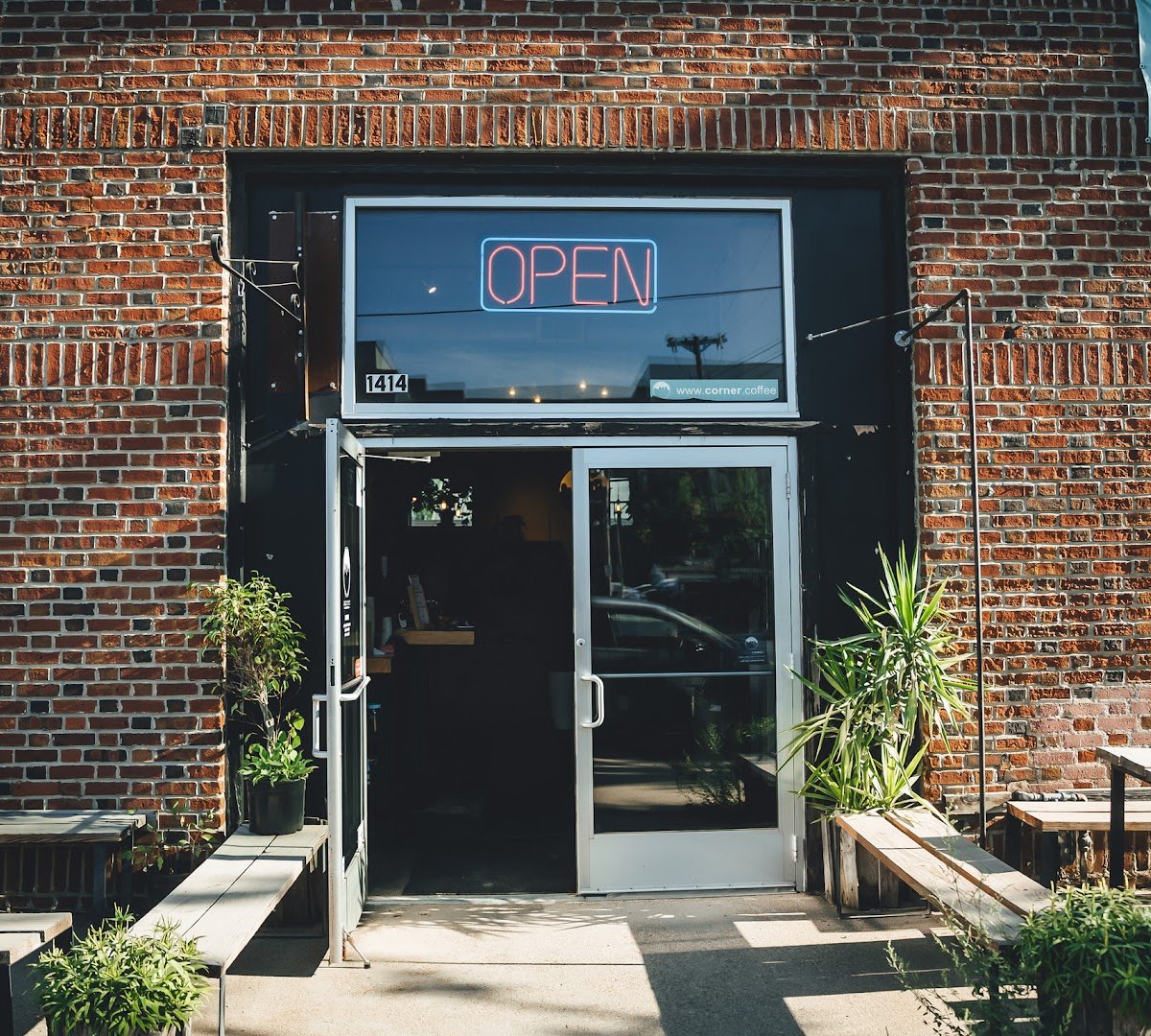 Storefront of Corner Coffee Uptown, specialty coffee shop in Minneapolis
