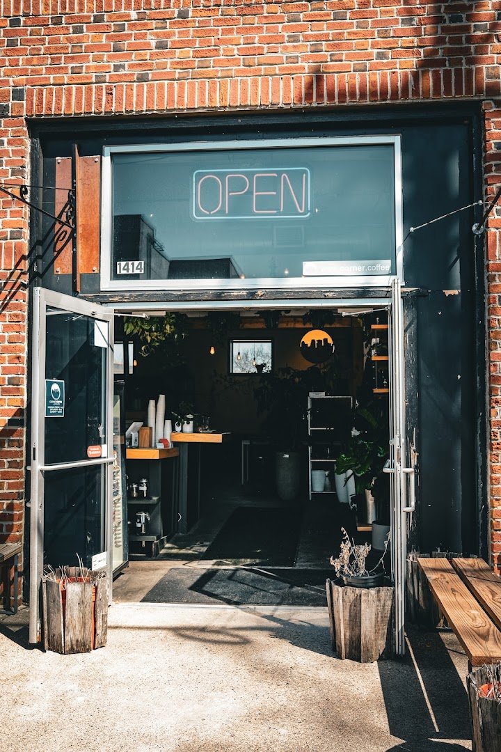 Storefront of Corner Coffee Uptown, specialty coffee shop in Minneapolis