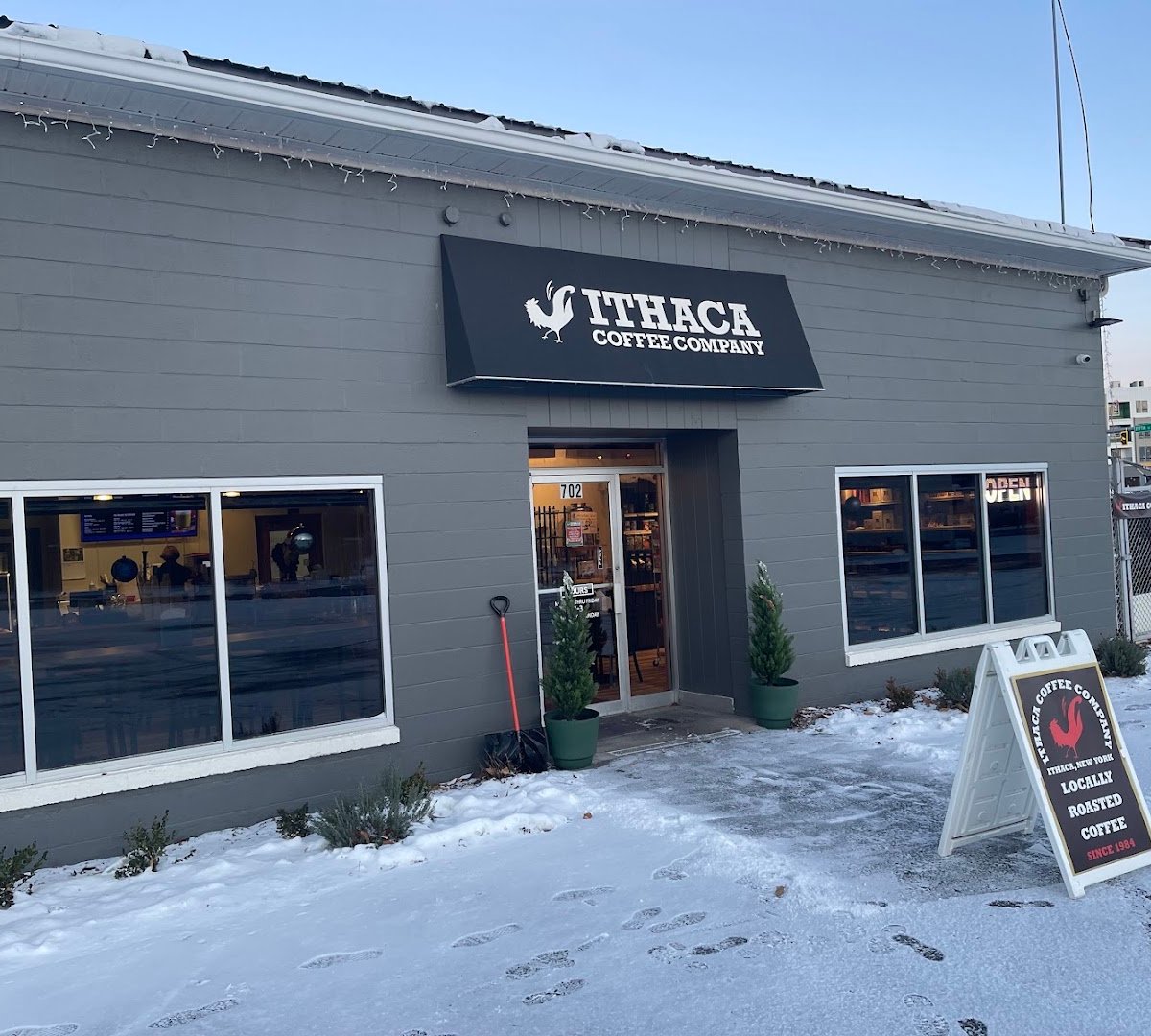 Storefront of Ithaca Coffee Company, specialty coffee shop in Ithaca