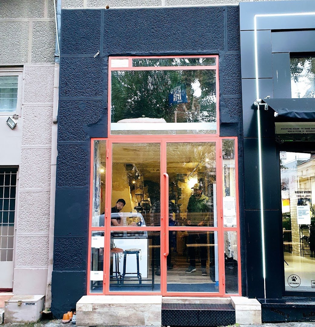 Storefront of D59B, specialty coffee shop in Belgrade