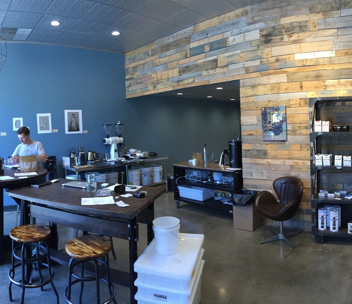 Interior of Tinker Coffee Co. Roastery, specialty coffee shop in Indianapolis