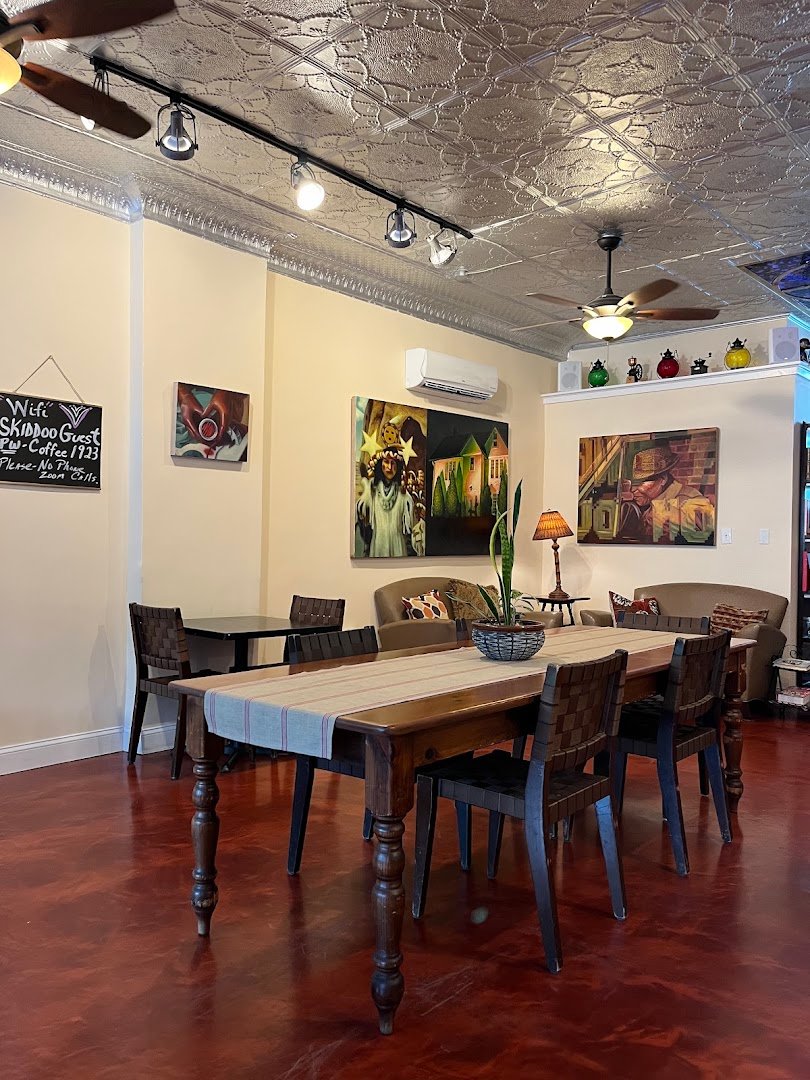 Interior of 23 Skiddoo Cafe, specialty coffee shop in Newark