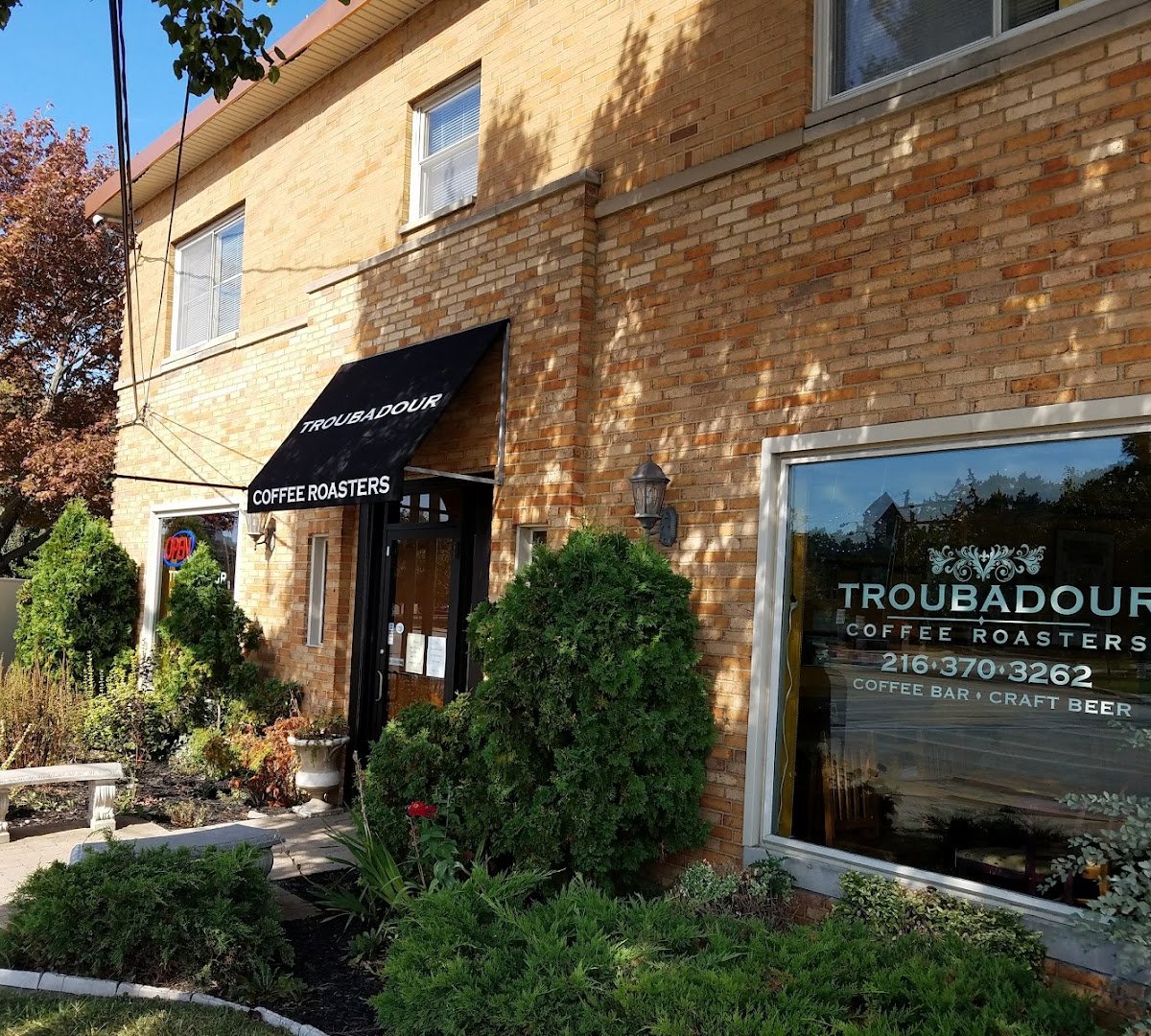 Storefront of Troubadour Coffee Roasters, specialty coffee shop in Cleveland