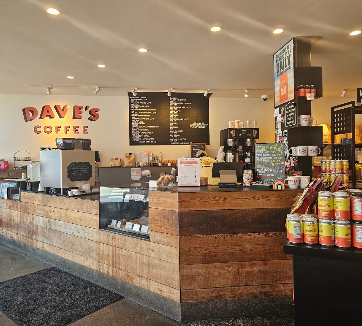 Interior of Dave's Coffee, specialty coffee shop in Providence