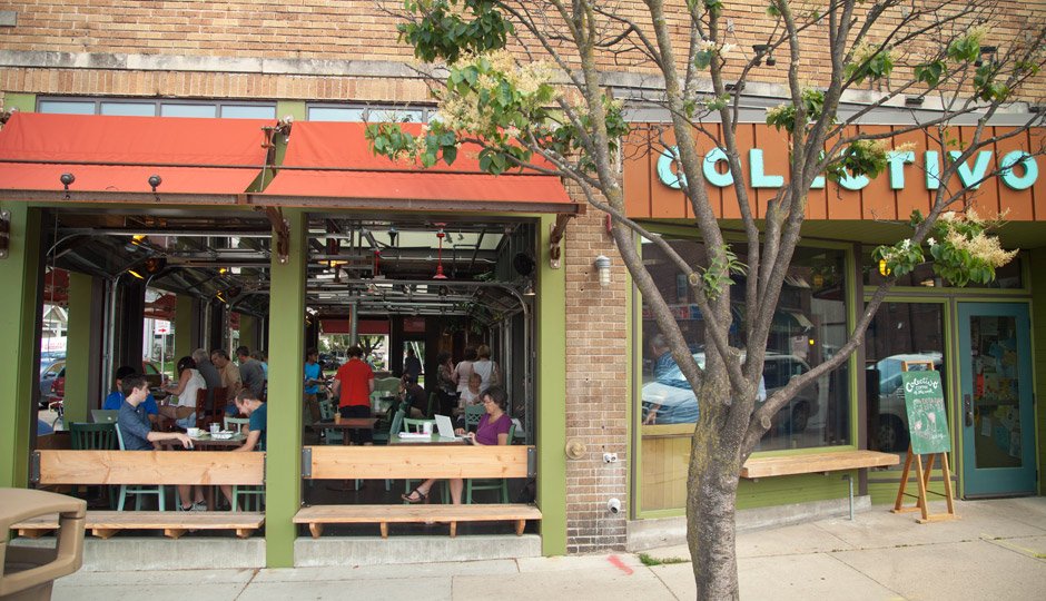 Storefront of Colectivo Coffee Monroe St., specialty coffee shop in Madison