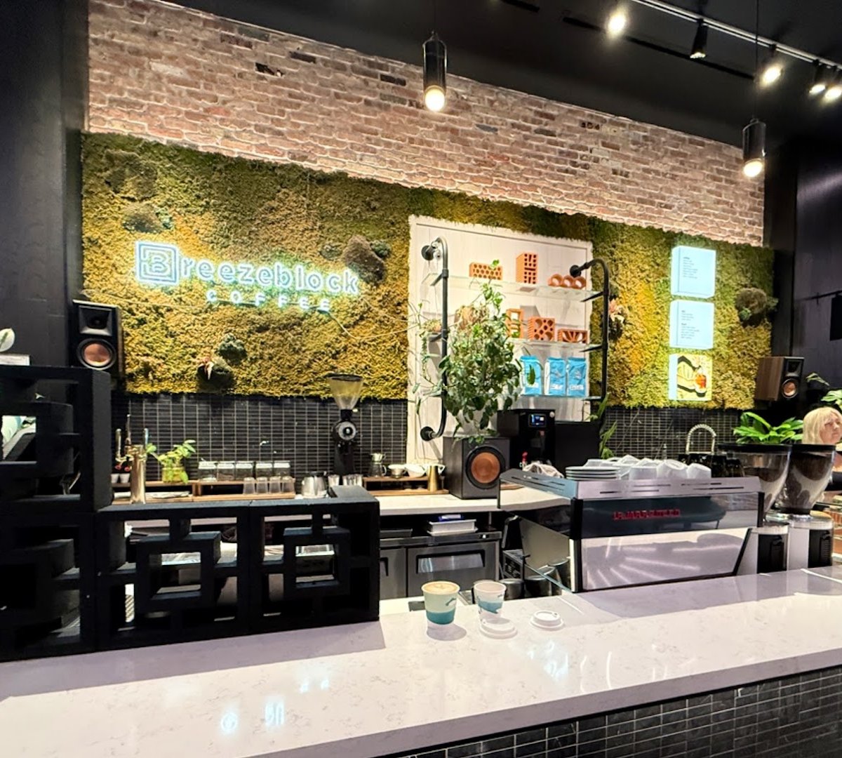Interior of Breezeblock Coffee, specialty coffee shop in Miami