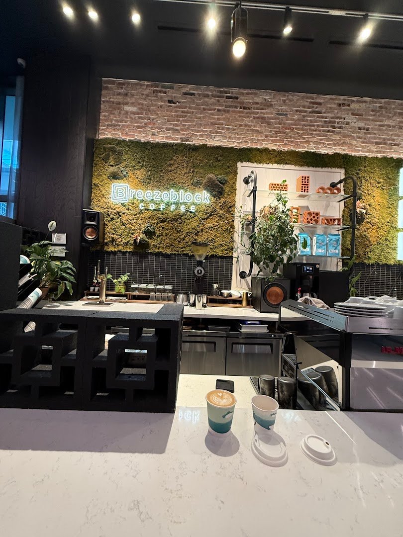Interior of Breezeblock Coffee, specialty coffee shop in Miami