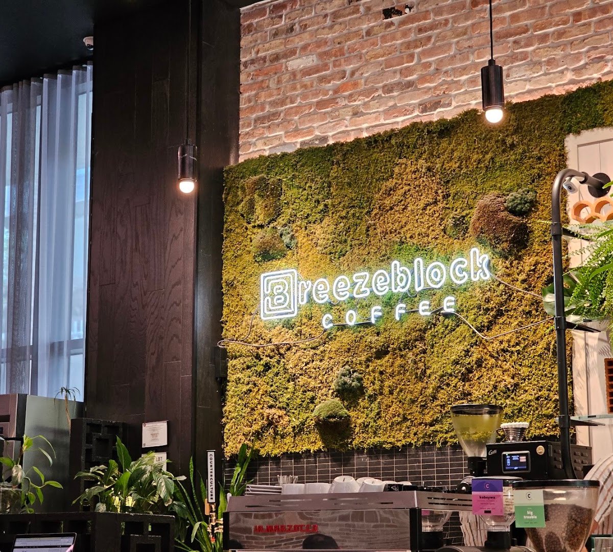 Interior of Breezeblock Coffee, specialty coffee shop in Miami