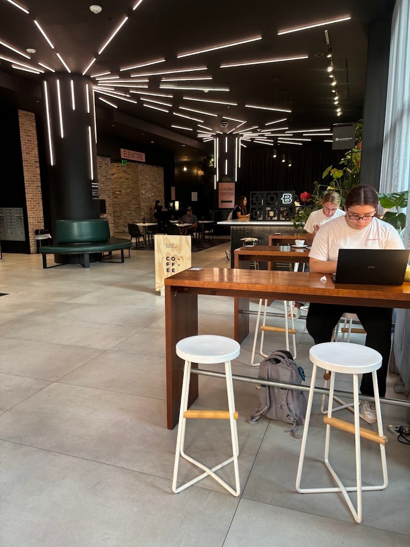 Interior of Breezeblock Coffee, specialty coffee shop in Miami