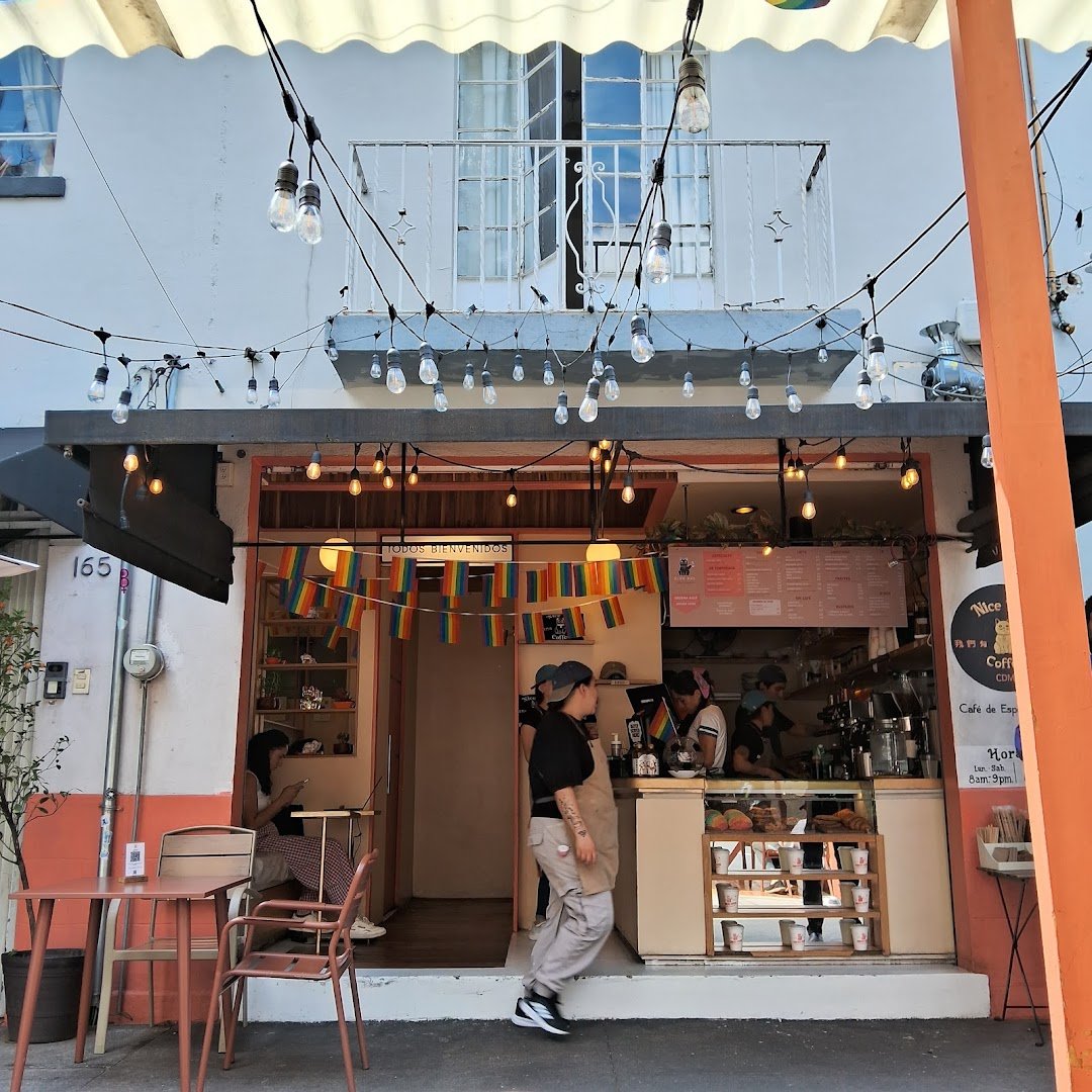 Storefront of Nice Day Coffee, specialty coffee shop in Mexico City