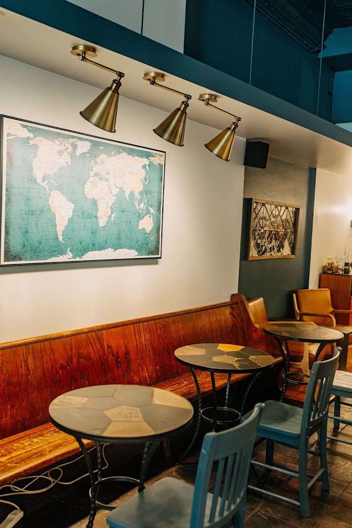 Interior of Global Village Organic Coffee, specialty coffee shop in Raleigh-Durham
