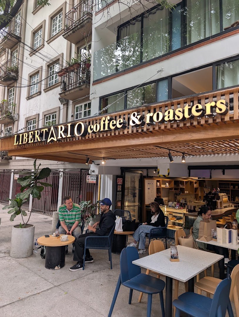 Storefront of Libertario Coffee Roasters - Roma Norte, specialty coffee shop in Mexico City