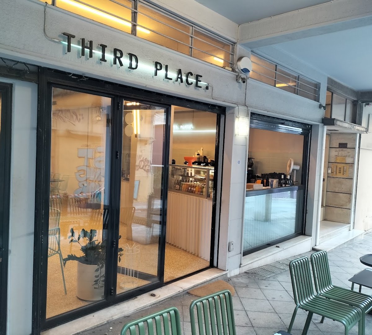 Storefront of THIRD PLACE, specialty coffee shop in Athens