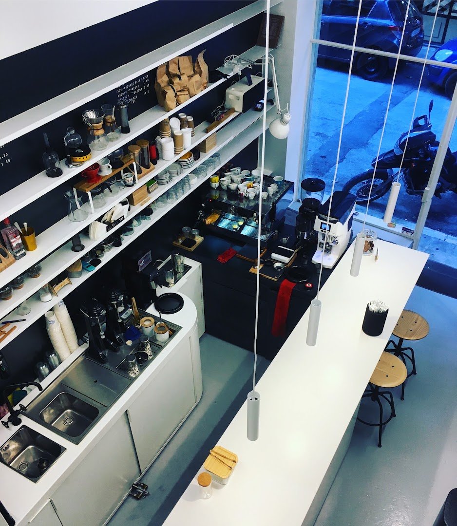 Interior of Rule of 4m, specialty coffee shop in Athens