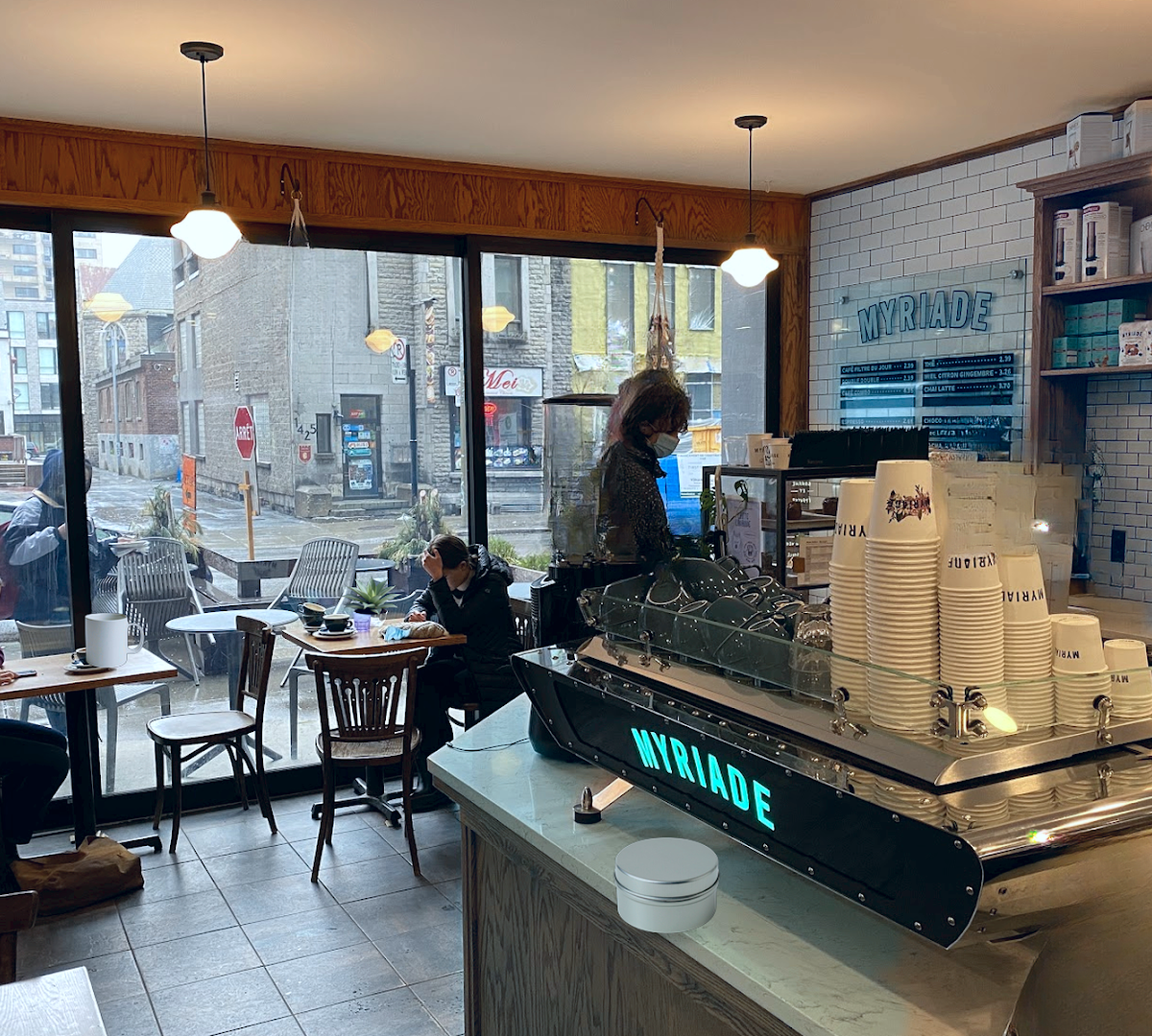 Interior of Cafe Myriade, specialty coffee shop in Montreal