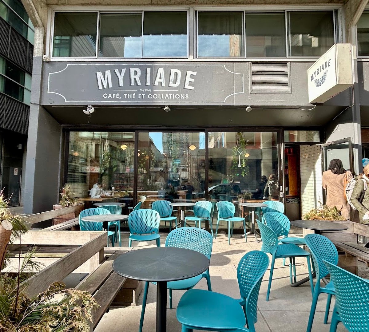 Storefront of Cafe Myriade, specialty coffee shop in Montreal